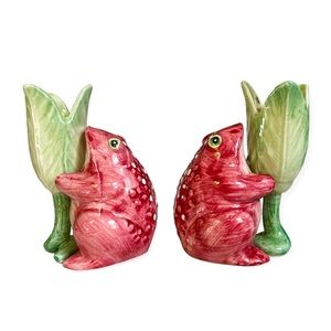 RARE Set of 2 Vintage Fitz & Floyd Strasbourg Garden Frog Candlesticks